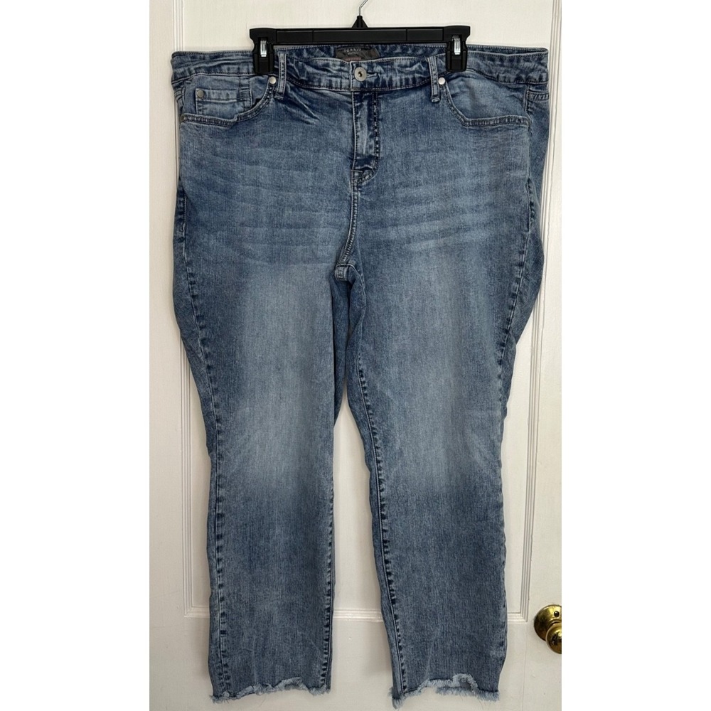 Torrid Size 22 Vintage Stretch Crop Boyfriend Jeans Raw Hem Cropped